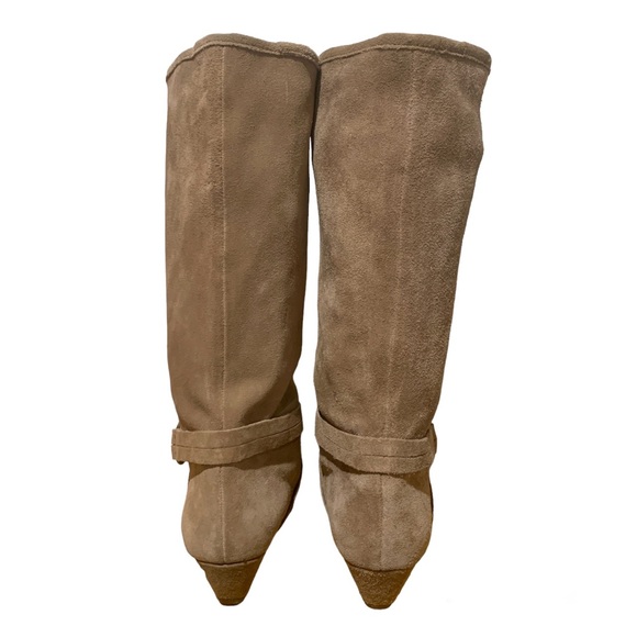 DKNYC Alina Wedge Heel Soft Suede Mid Calf Boots Taupe Size 8 NWT - Picture 4 of 14